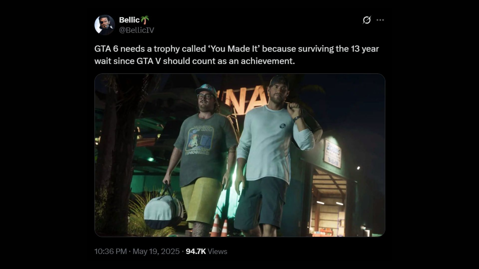 Playing GTA 6 should be an ironic achievement (Image via X)